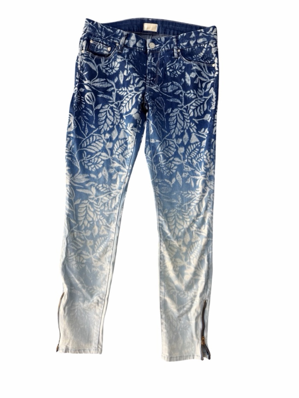 MOTHER Looker denim Ankle Zip Skinny Floral Jeans 29